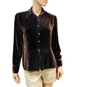 EQUIPMENT Button Up Velvet Shirt Animal Print Long Sleeve Brown Silk Blend